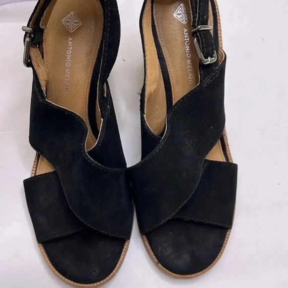 Antonio Melani 9m Black Suede leather Espadrille Wedges Slingback Sandals - Picture 4 of 6